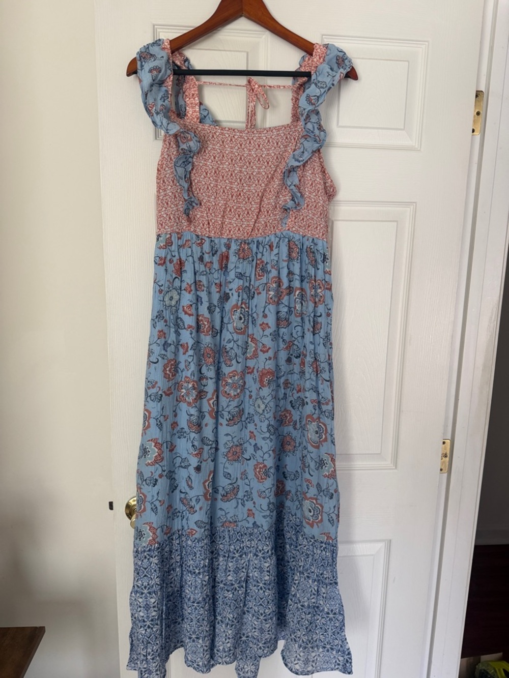 Womens' Blue & Pink Floral Maxi Dress